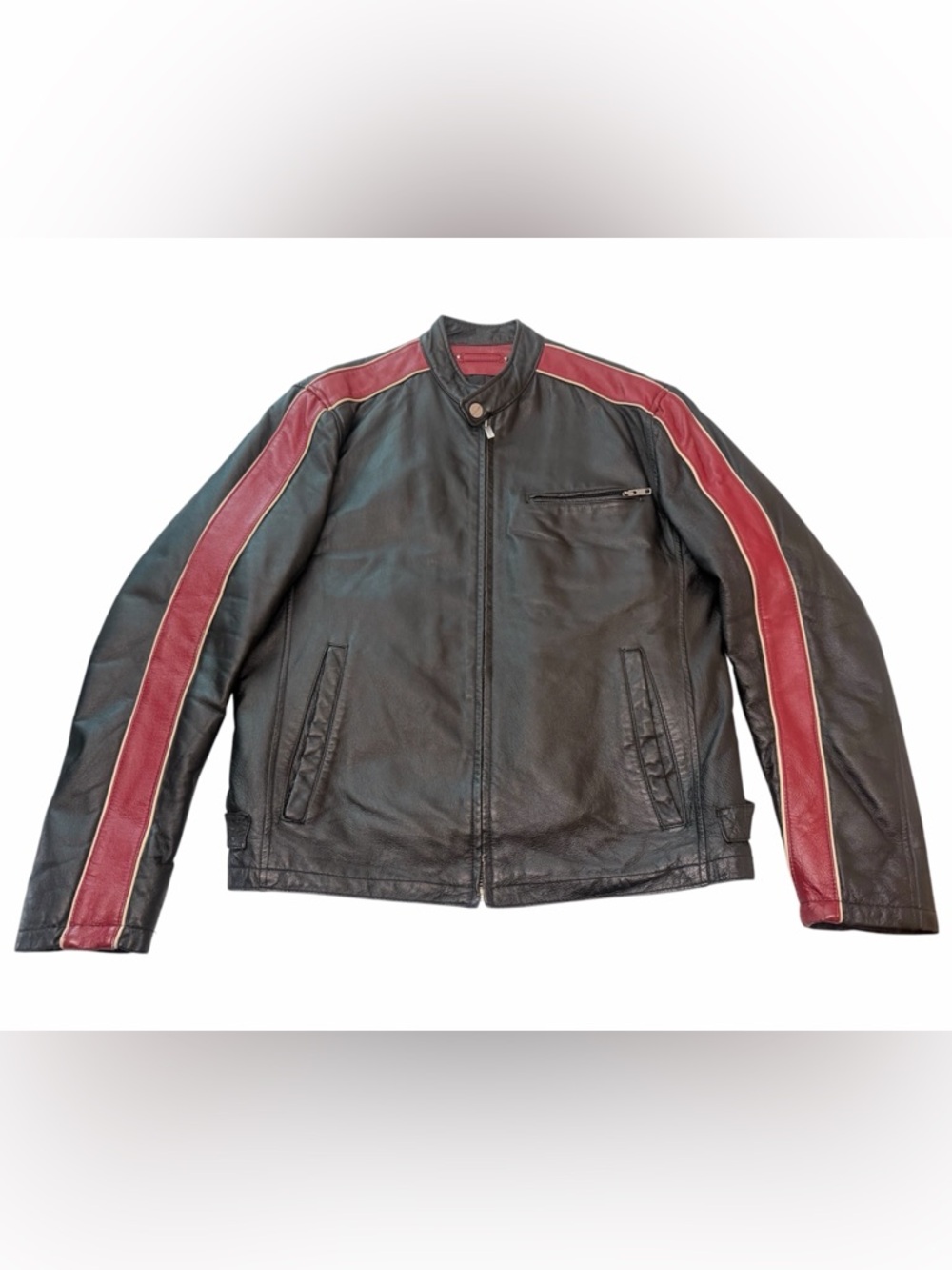 Wilsons Leather M. Julian Men’s Sz M Black/Red Striped Leather Motorcycle Jacket